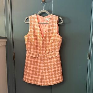 Julie Brown Blush Pink Textured Fabric romper with Gold Zipper